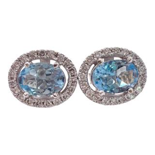Boucles D'Oreilles Or 18Ct Diamants & Aquamarine
