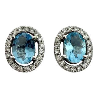 Boucles D'Oreilles Or 18Ct Diamants & Aquamarine