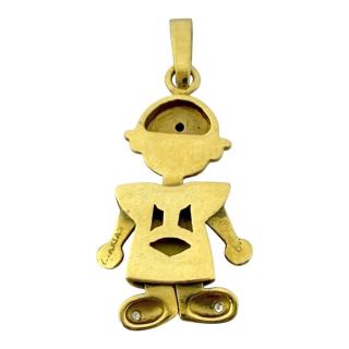 Pendentif Bonhomme Or 18ct Diamants & Emeraude