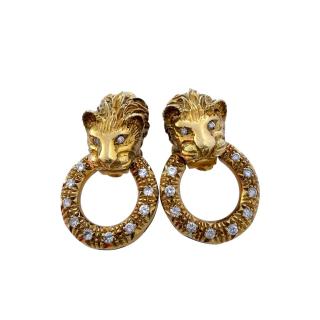 Boucles D'Oreilles Lion Or Jaune 18ct & Diamants