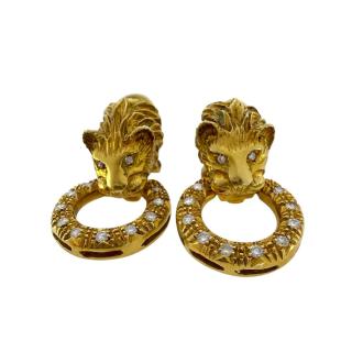 Boucles D'Oreilles Lion Or Jaune 18ct & Diamants